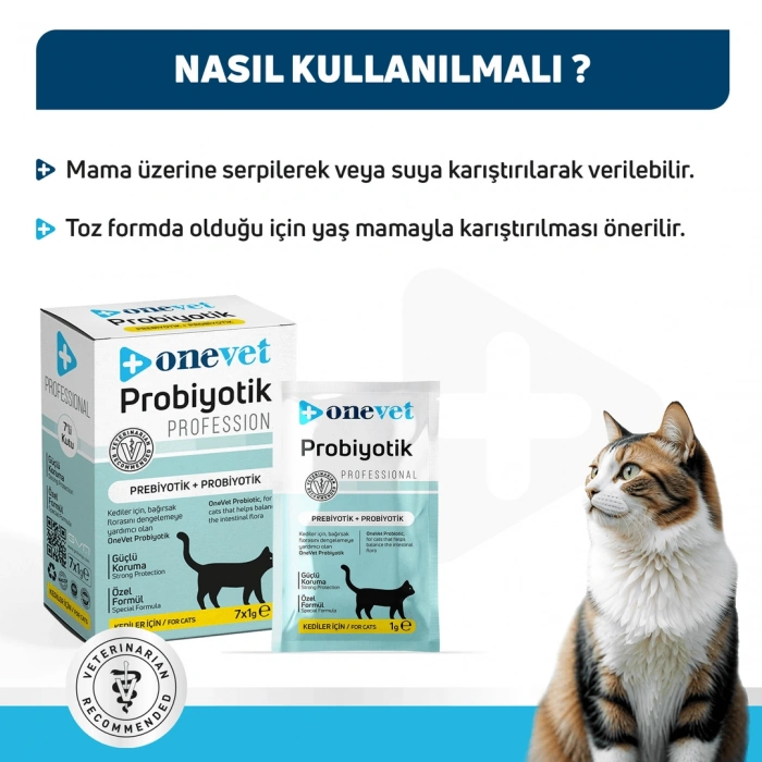 OneVet Sindirim ve Bağışıklık Güçlendirici Kediler için Probiyotik Saşe 1 Gr 7 Adet