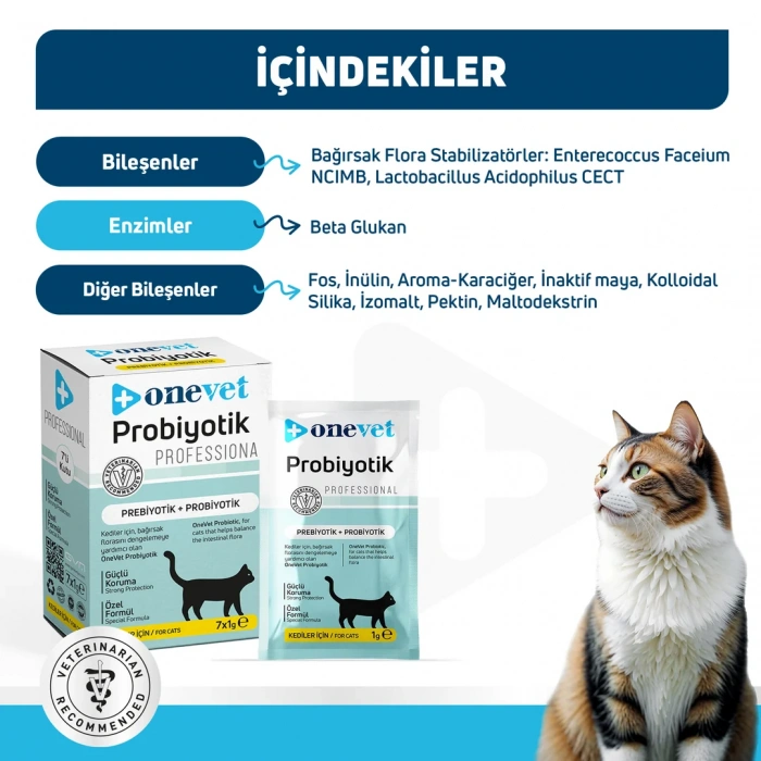 OneVet Sindirim ve Bağışıklık Güçlendirici Kediler için Probiyotik Saşe 1 Gr 7 Adet