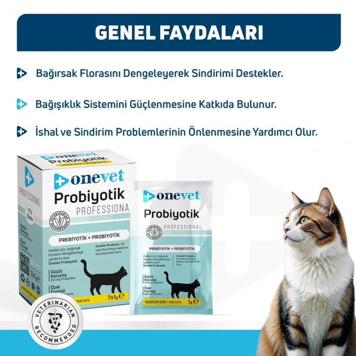 OneVet Sindirim ve Bağışıklık Güçlendirici Kediler için Probiyotik Saşe 1 Gr 7 Adet