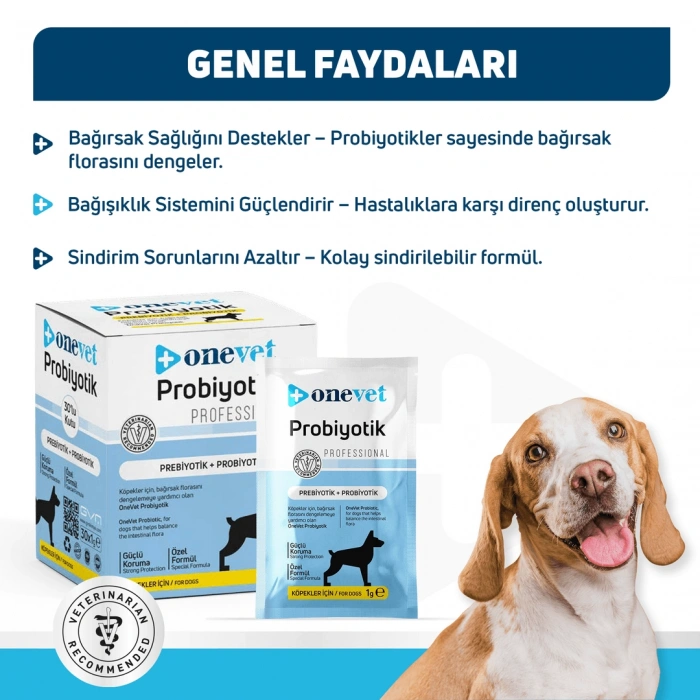 OneVet Sindirim ve Bağışıklık Güçlendirici Köpekler için Probiyotik Saşe 1 Gr 30 Adet