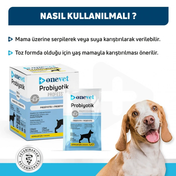 OneVet Sindirim ve Bağışıklık Güçlendirici Köpekler için Probiyotik Saşe 1 Gr 30 Adet