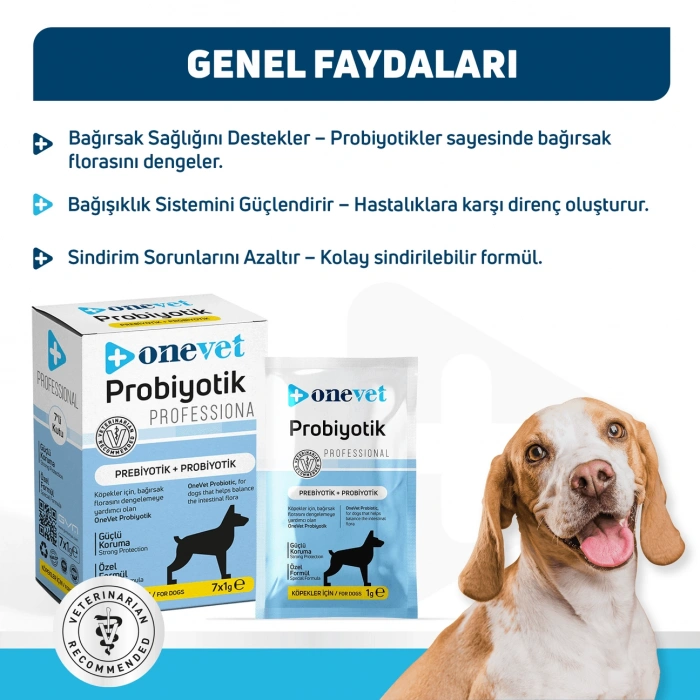 OneVet Sindirim ve Bağışıklık Güçlendirici Köpekler için Probiyotik Saşe 1 Gr 7 Adet
