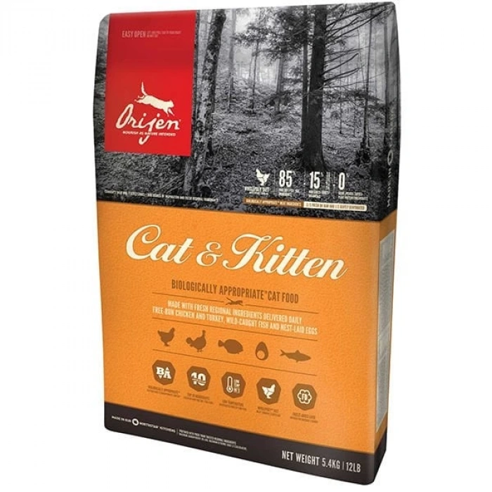 Orijen Kitten Tahılsız Tavuklu Yavru ve Yetişkin Kedi Maması 5.4 Kg
