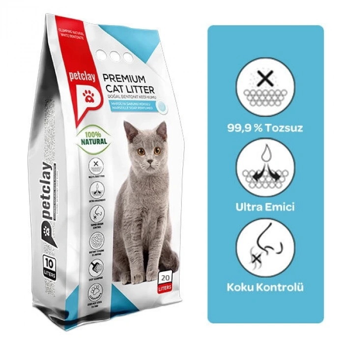 Petclay Marsilya Sabunlu İnce Renkli Taneli Kedi Kumu 20 LT