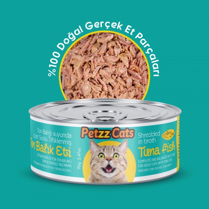 PetzzCats Lezzetli Sos İçinde Taze Fileto Ton Balıklı Konserve Kedi Maması 70 Gr