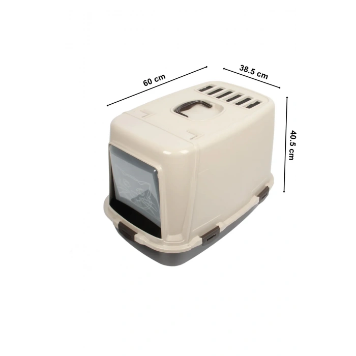 Plastart Kapalı Kedi Tuvaleti Büyük Bej-Kahverengi