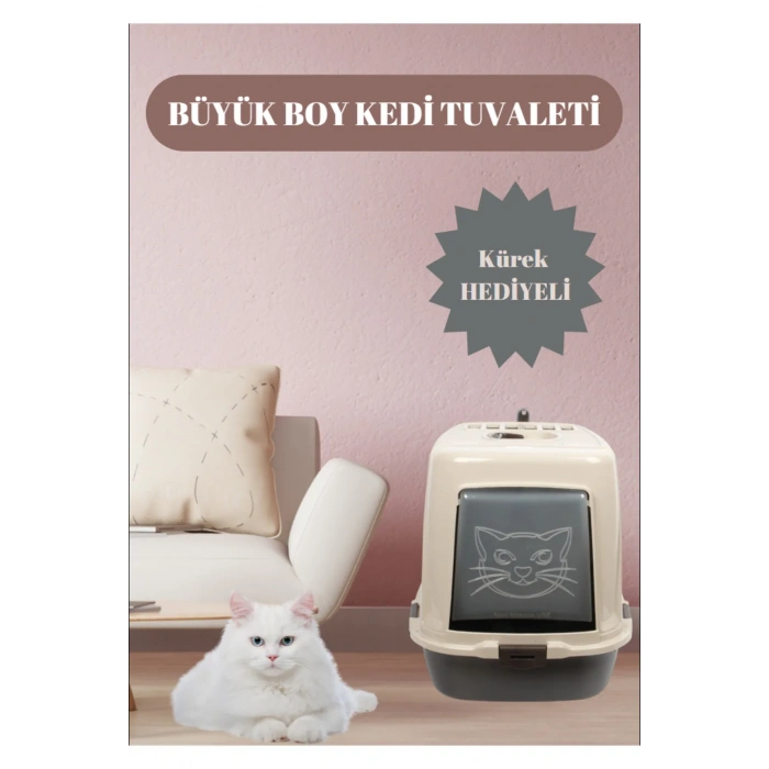 Plastart Kapalı Kedi Tuvaleti Büyük Bej-Kahverengi