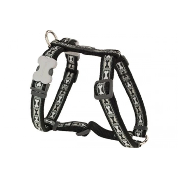 Red Dingo Bone Yard Desenli Köpek Göğüs Tasması Siyah 15 Mm