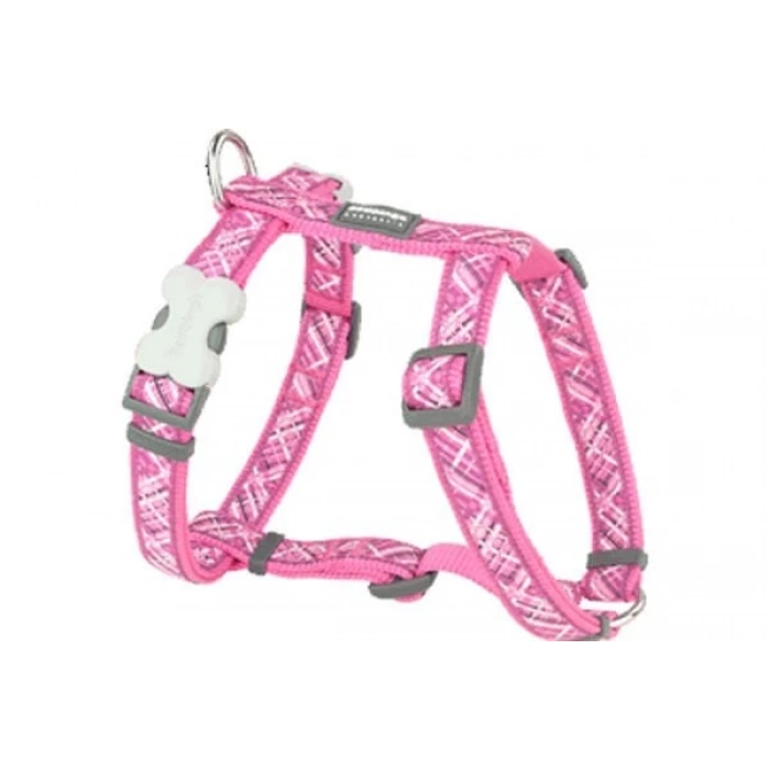 Red Dingo Flanno Desenli Köpek Göğüs Tasması Pembe 25 Mm