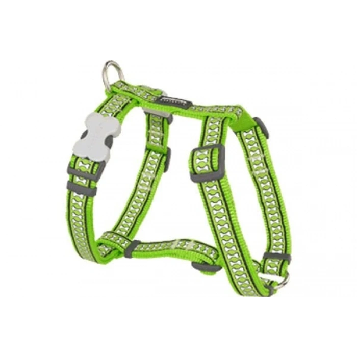Red Dingo Reflektörlü Kemik Desenli Köpek Göğüs Tasması Lime Xlarge 25 Mm