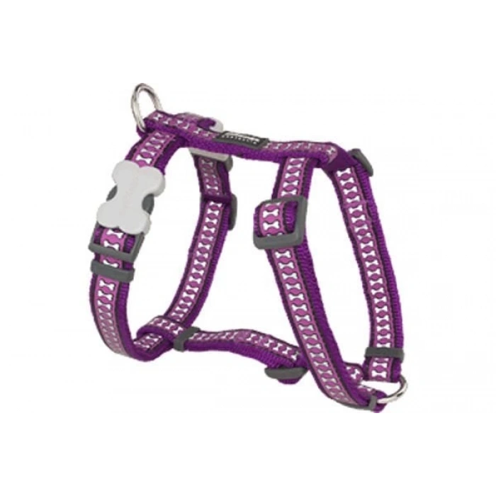 Red Dingo Reflektörlü Kemik Desenli Köpek Göğüs Tasması Mor 12 Mm