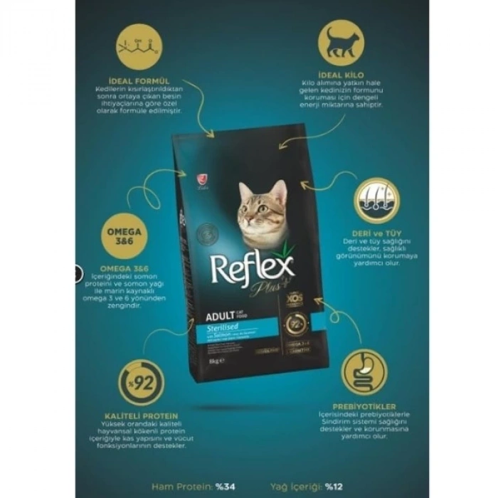 Reflex Plus Adult Somonlu Kısırlaştırılmış Kedi Maması 8 Kg
