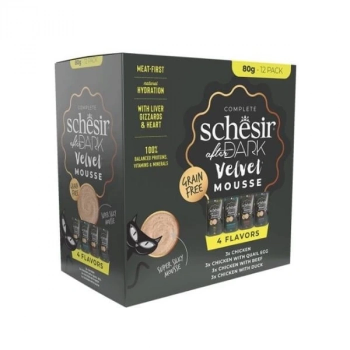 Schesir After Dark Velvet Et Suyunda Karışık Lezzetler Pouch Yetişkin Konserve Kedi Maması 12 Adet 80 Gr