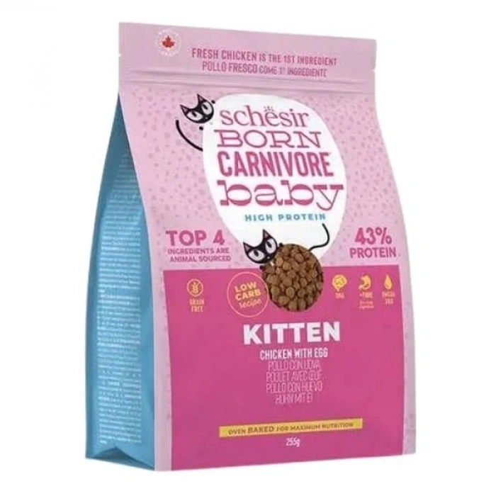 Schesir Born Carnivore Baby Tavuklu ve Yumurtalı Yavru Kedi Maması 255 Gr