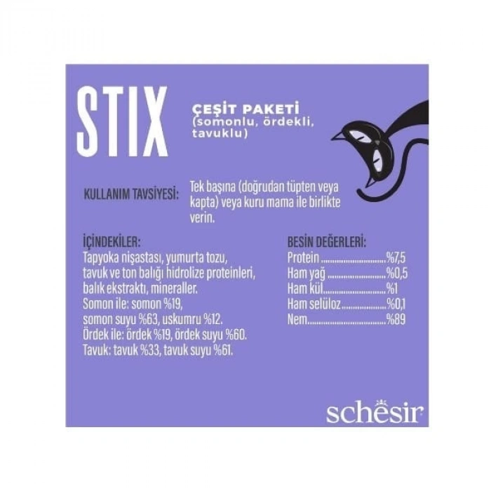 Schesir Cat Stick Karışık Lezzetli Sıvı Kedi Ödül Maması 6 Adet 15 Gr