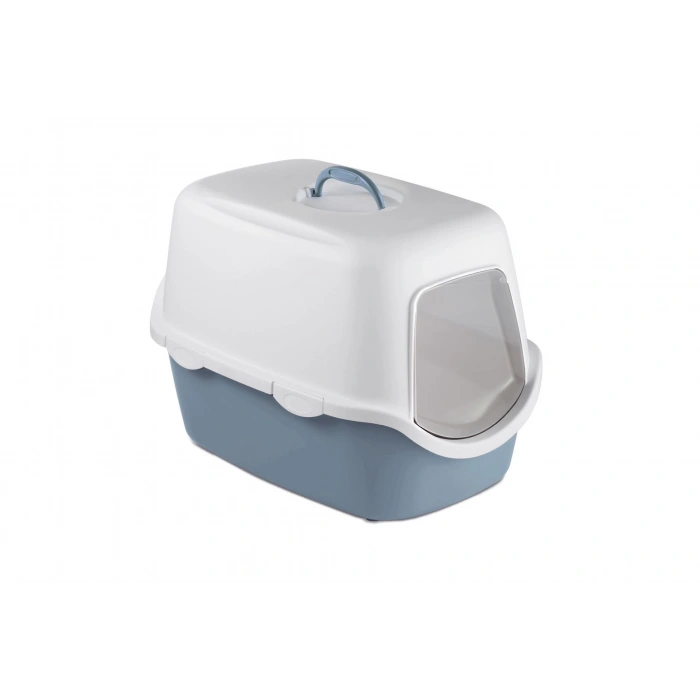 Stefanplast Cathy Kapalı Kedi Tuvaleti Beyaz/Mavi 56x40x40 Cm