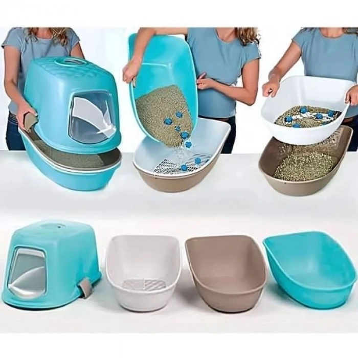 Stefanplast Furba Top Chic Elekli Kapalı Kedi Tuvaleti Beyaz/Bej 58.5x39.4x42 Cm