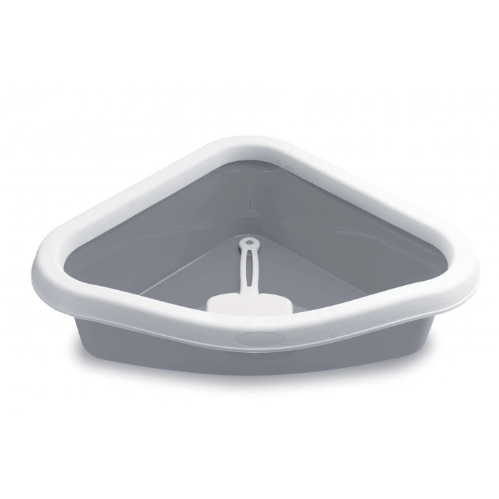 Stefanplast Sprint Corner Köşeli Açık Kedi Tuvaleti Beyaz/Gri 56x40x14 Cm