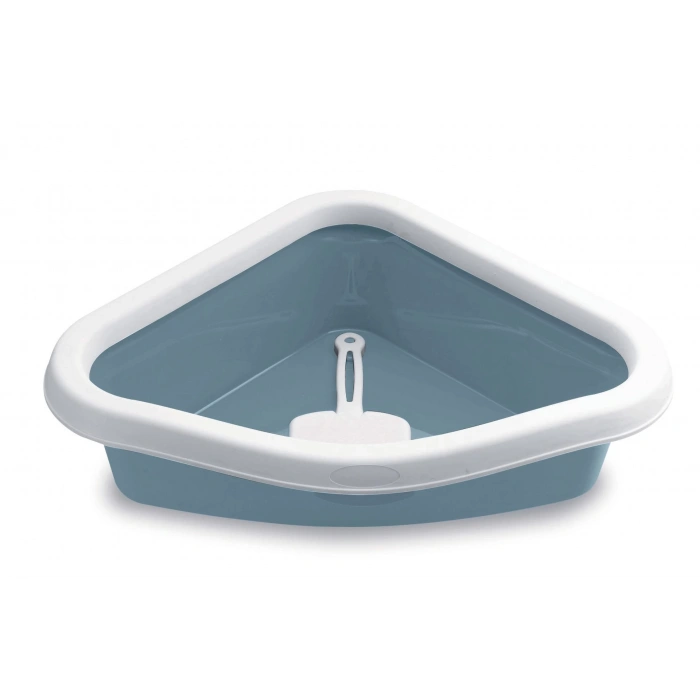 Stefanplast Sprint Corner Köşeli Açık Kedi Tuvaleti Beyaz/Mavi 56x40x14 Cm