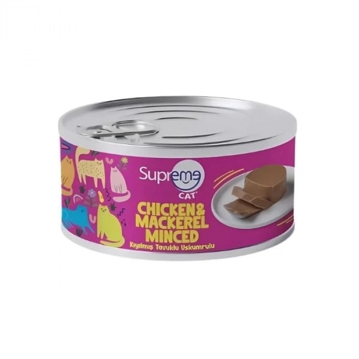 Supreme Cat Kıyılmış Tavuklu ve Uskumrulu Yetişkin Konserve Kedi Maması 85 Gr