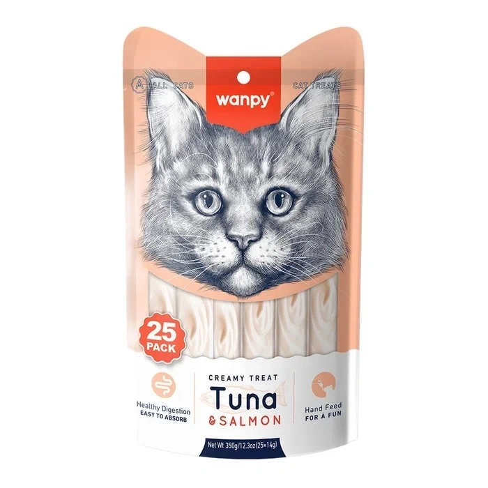Wanpy Ton Balıklı ve Somonlu Sıvı Kedi Ödül Maması (25 x 14 g)