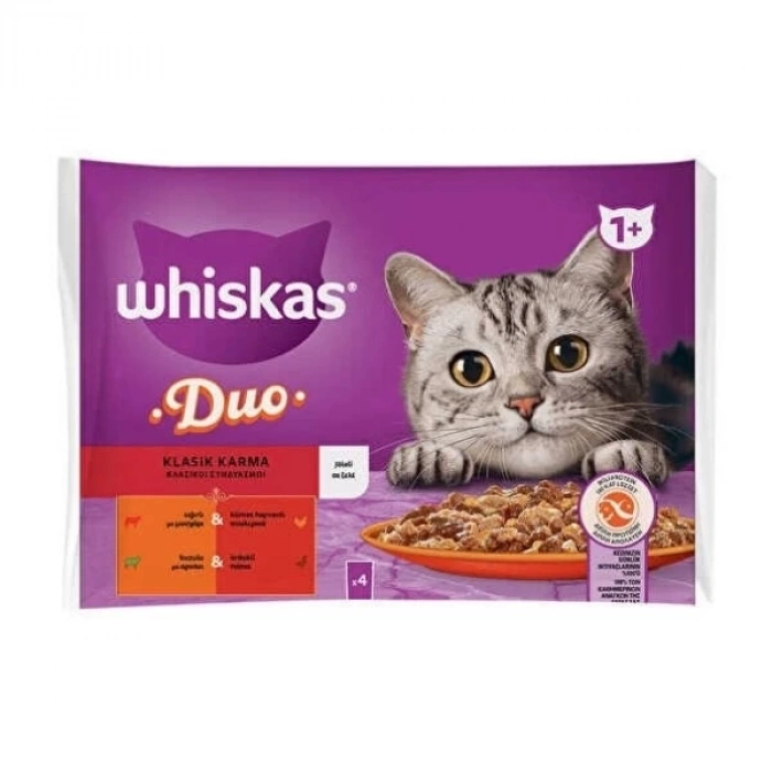 Whiskas Duo Klasik Karma Lezzetler Pouch Yetişkin Konserve Kedi Maması 4 Adet 85 Gr