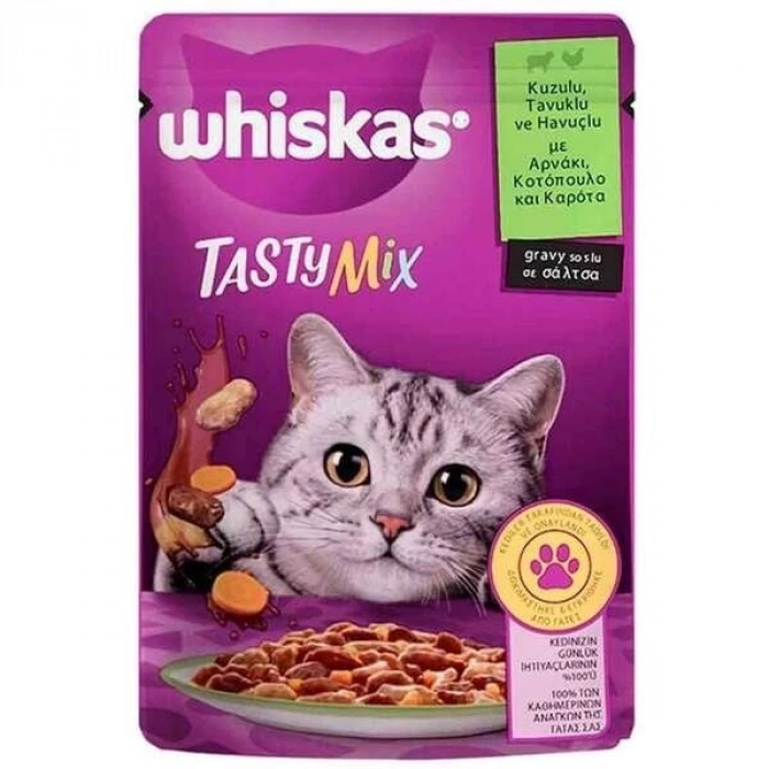 Whiskas Pouch Tasty Mix Kuzu Etli Tavuklu ve Havuçlu Yetişkin Konserve Kedi Maması 85 Gr