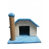 Vetinova Tek Katlı Tırmalamalı Kedi Evi Soft Kumaşlı Mavi (40x40x40 cm)