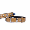 Doggie Comfort Deri Nazar Boncuklu Köpek Boyun Tasması Medium Camel 2.5x37-45 Cm