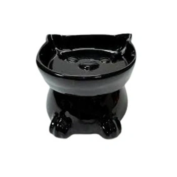 Vetinova Kedi Figürlü Ayaklı Seramik Mama Su Kabı Siyah