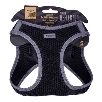 Doggie Dokuma Reflektör Serisi Küçük Irk Göğüs Tasması Siyah S 32-38 Cm