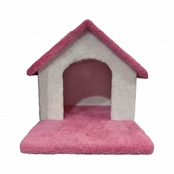 Vetinova Tek Katlı Tırmalamalı Kedi Evi Soft Kumaşlı Pembe (40x40x40 cm)