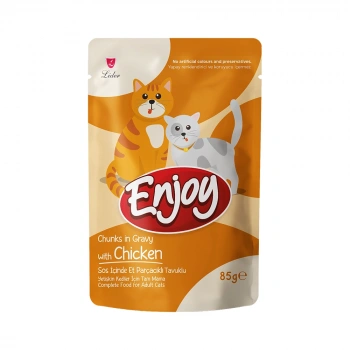 Enjoy Sos İçinde Et Parçacıklı Tavuk Etli Yetişkin Kedi Pouch Mama (85 g)