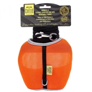 Cattie Havalı Dokuma Kedi Göğüs ve Gezdirme Takımı Medium Turuncu 1x25-35 Cm