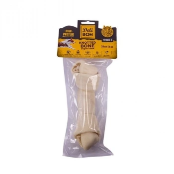 Delibon Deri El İşi Düğüm Doğal Kemik Köpek Ödülü Beyaz 21 Cm 1 Adet