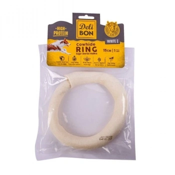 Delibon Deri El İşi Simit Kemik Köpek Ödülü Beyaz 15 Cm 1 Adet