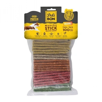 Delibon Munchy Karışık Renk İnce Deri Çubuk Köpek Ödülü 100 Adet