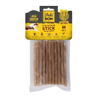 Delibon Orta Boy Deri Burgu Çubuk Köpek Ödülü Naturel 25 Adet