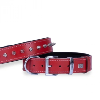 Doggie Comfort Deri Çivili Köpek Boyun Tasması Large Kırmızı 3.5x52-60 Cm