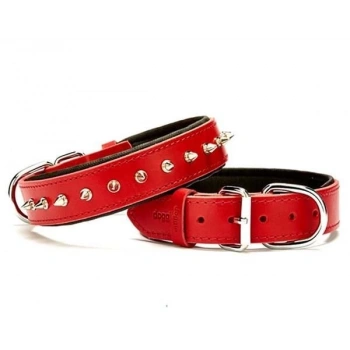 Doggie Comfort Deri Çivili Köpek Boyun Tasması Medium Kırmızı 3.5x47-55 Cm