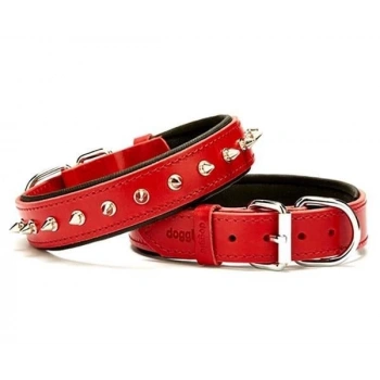 Doggie Comfort Deri Çivili Köpek Boyun Tasması Medium Kırmızı 3x42-50 Cm