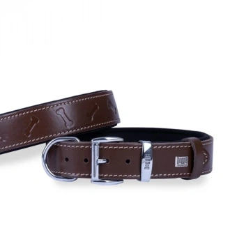 Doggie Comfort Deri Kemik Desenli Köpek Boyun Tasması Large Kahverengi 3.5x52-60 Cm