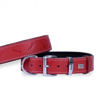 Doggie Comfort Deri Kemik Desenli Köpek Boyun Tasması Large Kırmızı 3.5x52-60 Cm