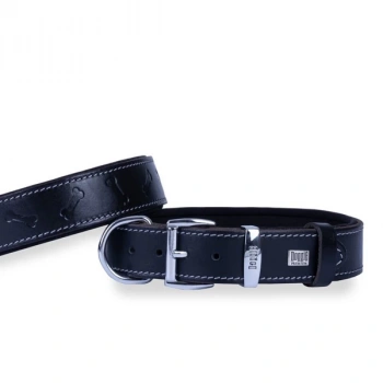 Doggie Comfort Deri Kemik Desenli Köpek Boyun Tasması Large Siyah 3.5x52-60 Cm