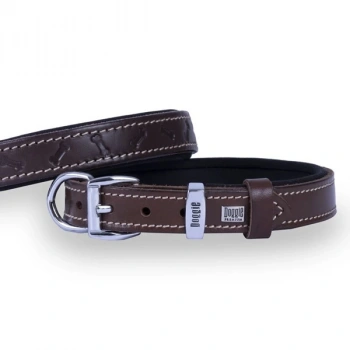 Doggie Comfort Deri Kemik Desenli Köpek Boyun Tasması Medium Kahverengi 2x35-40 Cm