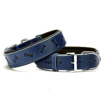 Doggie Comfort Deri Kemik Desenli Köpek Boyun Tasması Medium Mavi 3.5x47-55 Cm