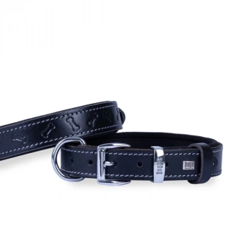 Doggie Comfort Deri Kemik Desenli Köpek Boyun Tasması Medium Siyah 3x42-50 Cm