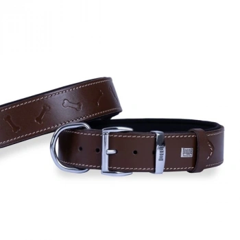 Doggie Comfort Deri Kemik Desenli Köpek Boyun Tasması Small Kahverengi 2x30-35 Cm