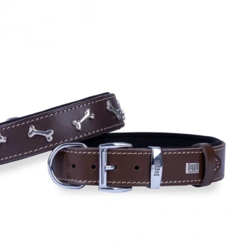 Doggie Comfort Deri Kemik Süslü Köpek Boyun Tasması Large Kahverengi 3.5x52-60 Cm