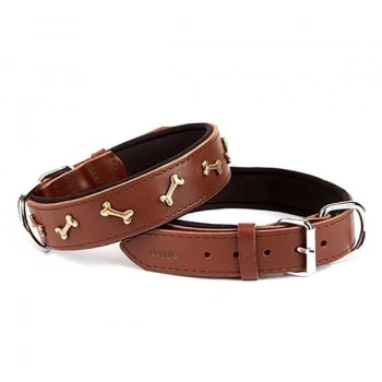 Doggie Comfort Deri Kemik Süslü Köpek Boyun Tasması Large Kahverengi 4x57-65 Cm